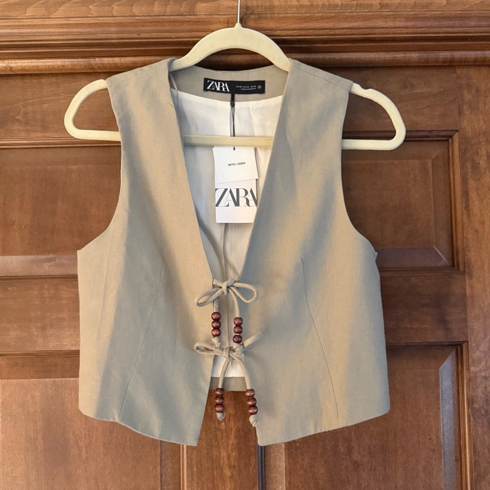 NWT ZARA Sleeveless dark beige Linen Vest -size XS
